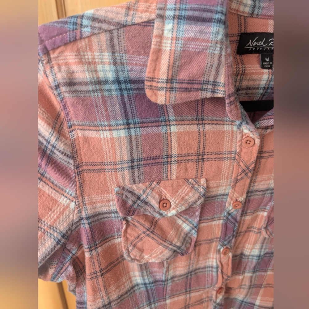 Nicole Byer Women's Plaid Button Down Shirt - Pink and Blue - Picture 3 of 8
